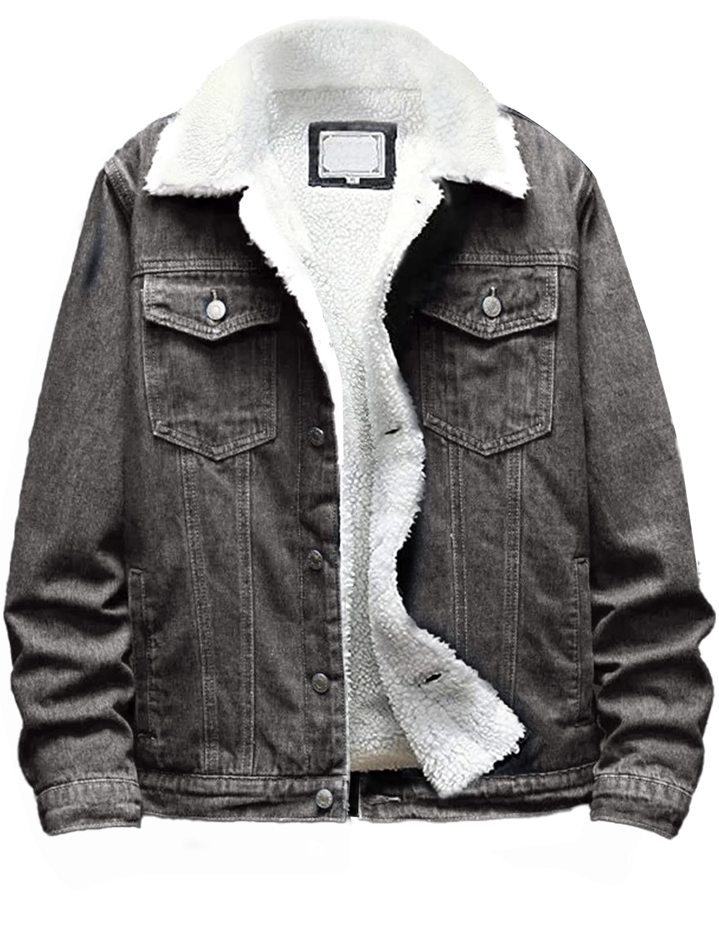 Omoone Men's Lapel Sherpa Fleece Lined Thicken Denim Jean Trucker Jacket Coats