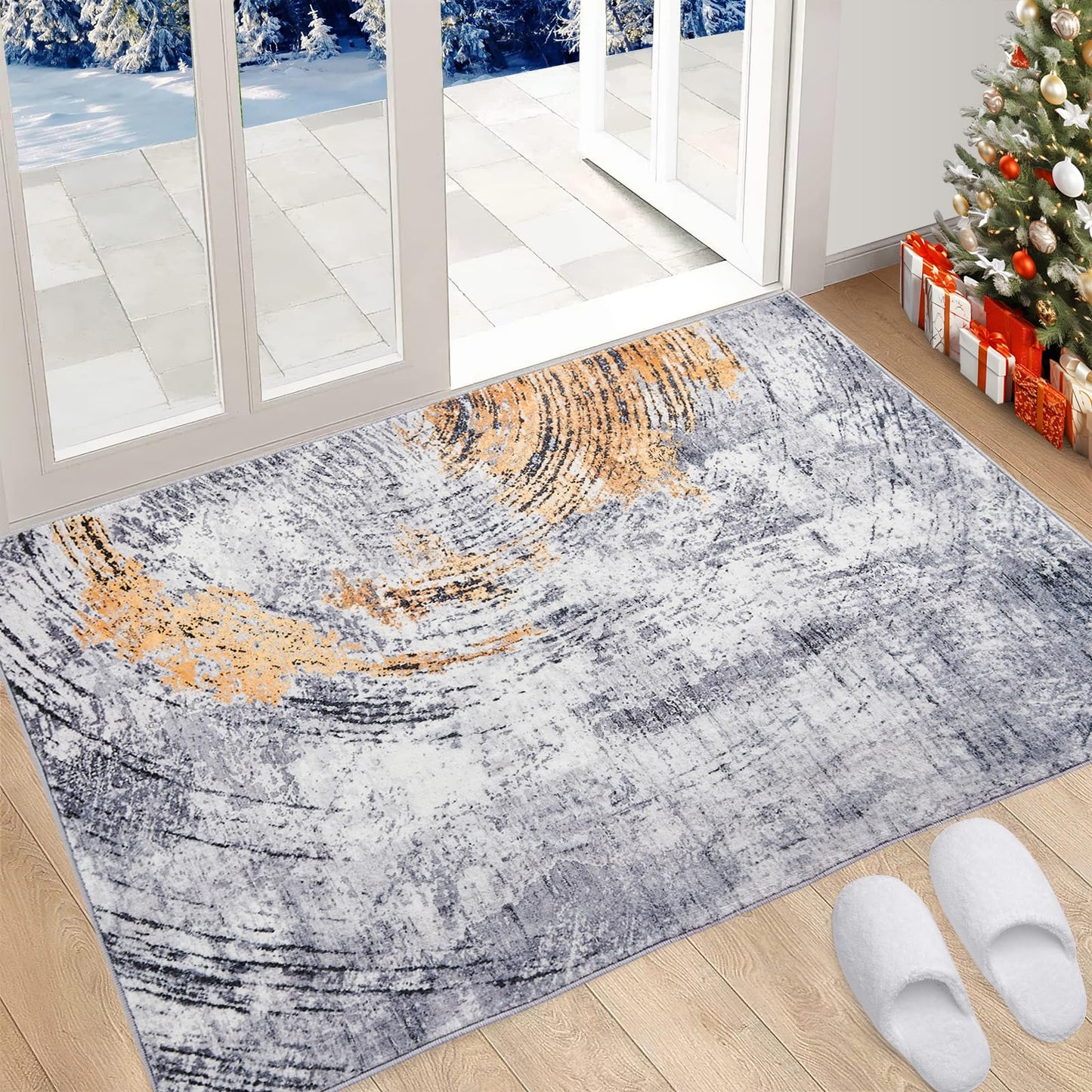 Skyweaver 5x7 Area Rugs Washable Rug Soft Abstract Pattern Non-Slip Rug for Living Room, Bedroom Rug Stain Resistant Low Pile Carpet Machine Washable Black