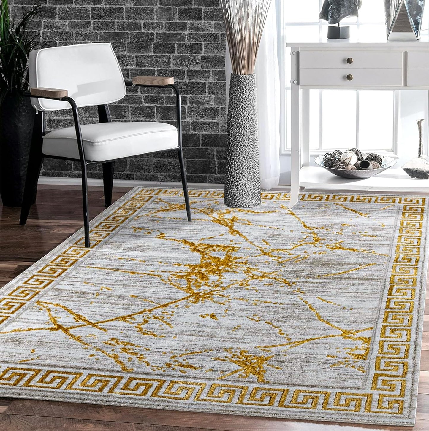 GLORY RUGS Area Rugs Marble 8x10 Cream Gold Carpet Modern Abstract Rug Living Room Dining Bedroom Rug