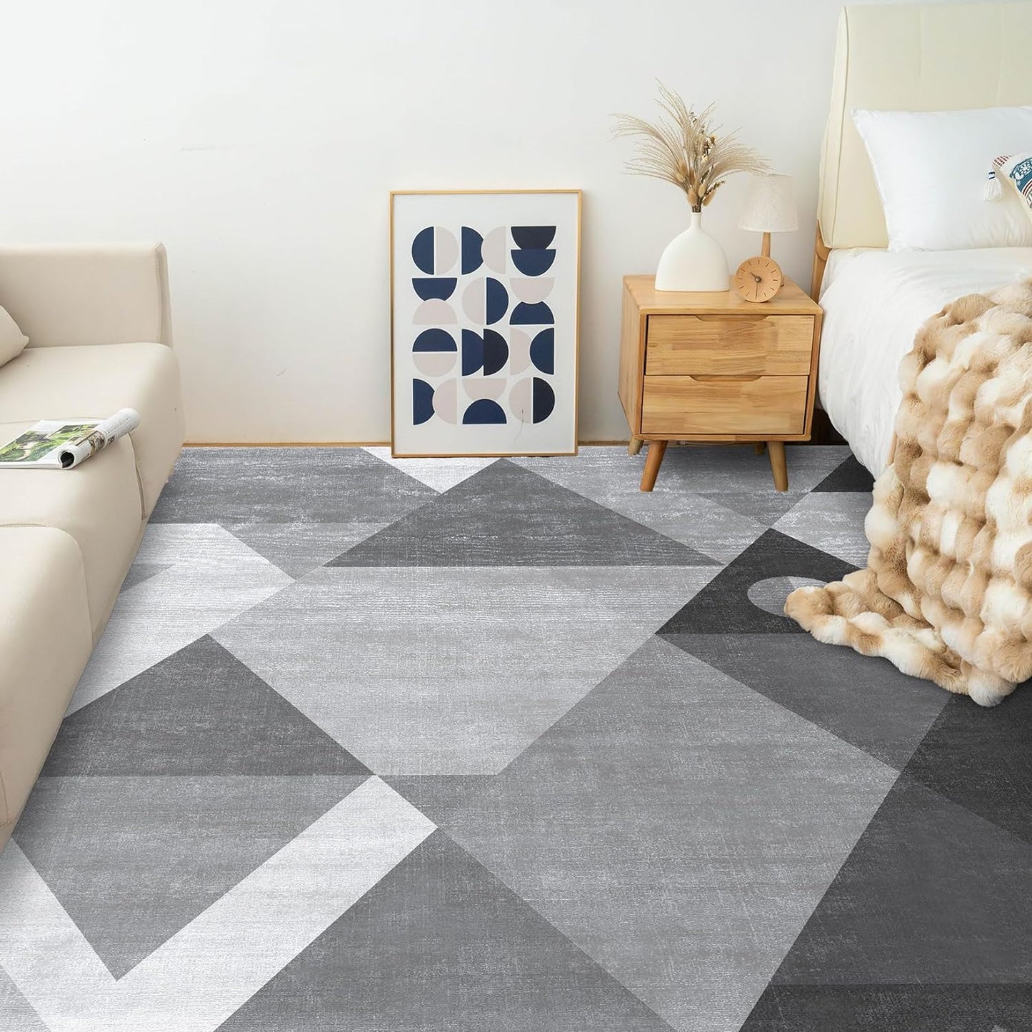 HOMFINE Washable Modern Area Rug - Geometric Style 5x7 Rugs for Living Room, Bedroom, Machine Washable Rug Soft Non Slip Non Shedding Area Rug - Grey, 5'x7'