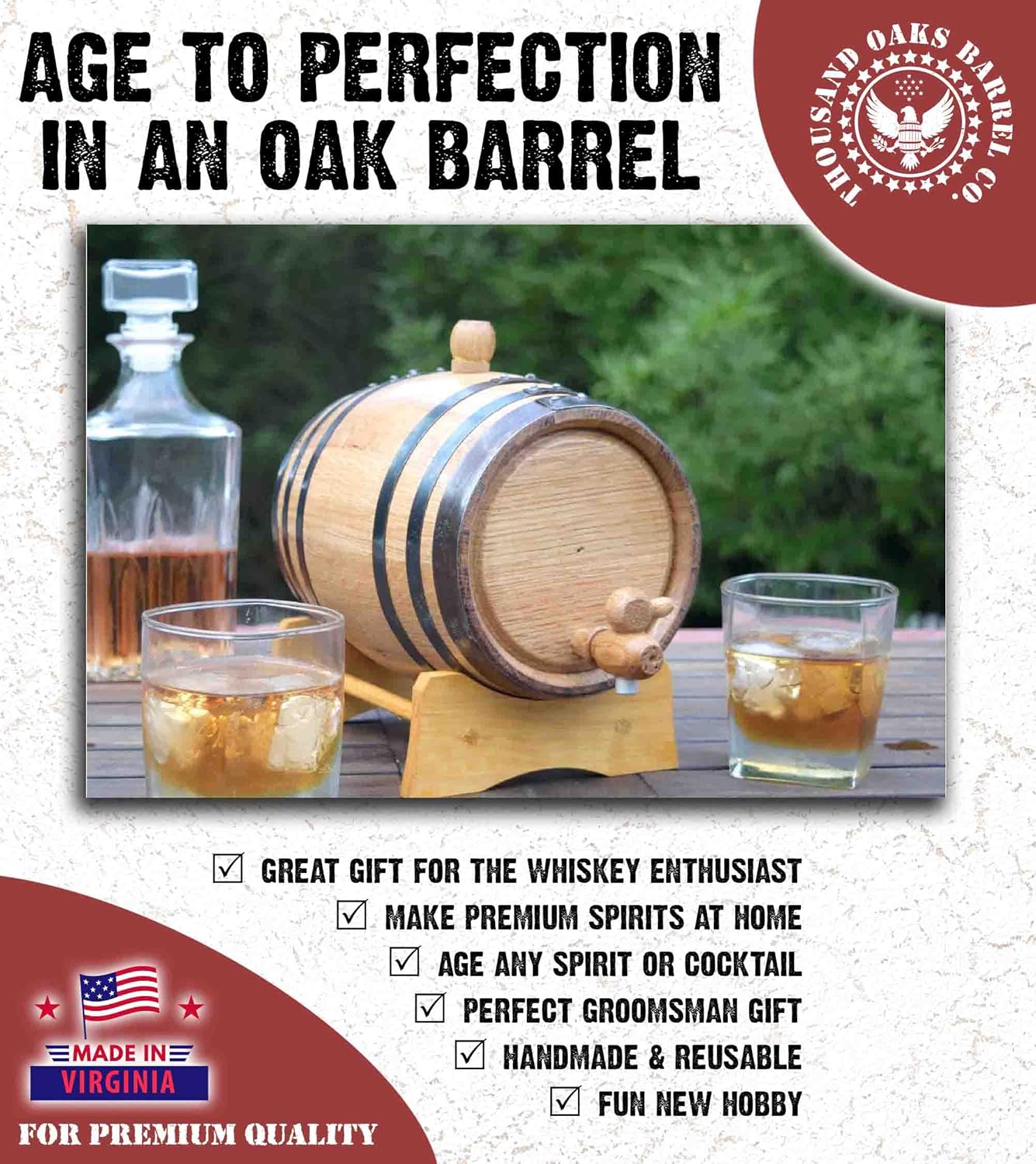 5 Gallon Oak Aging Barrel with Stand, Bung and Spigot - Wooden Whiskey Barrel Wine Barrel (20 Liter) - For The Home Brewer, Distiller, Wine Maker and Cocktail Aging Bartender