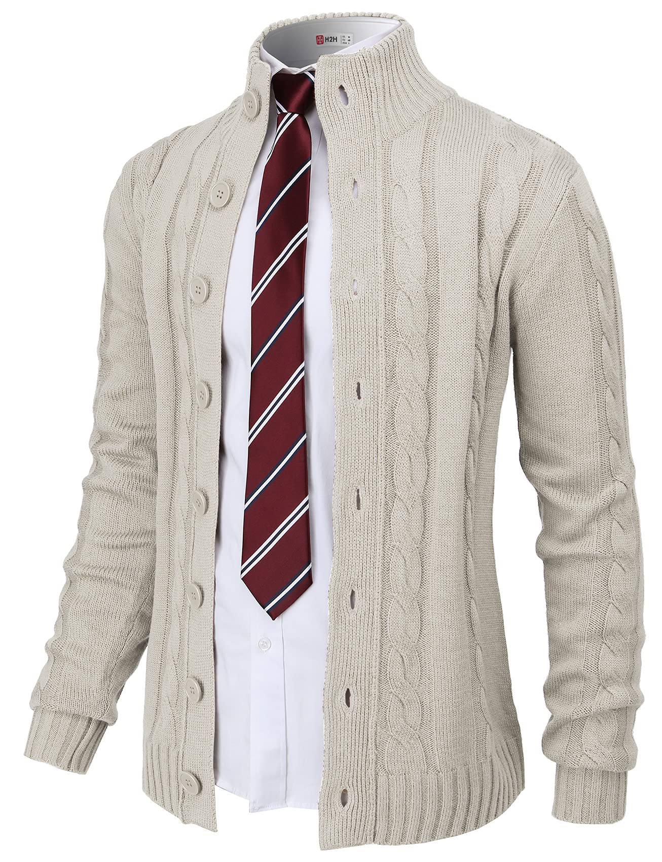 H2H Mens Cable Knitted Heavey Sweater Cardigan Thermal Button Down Closure