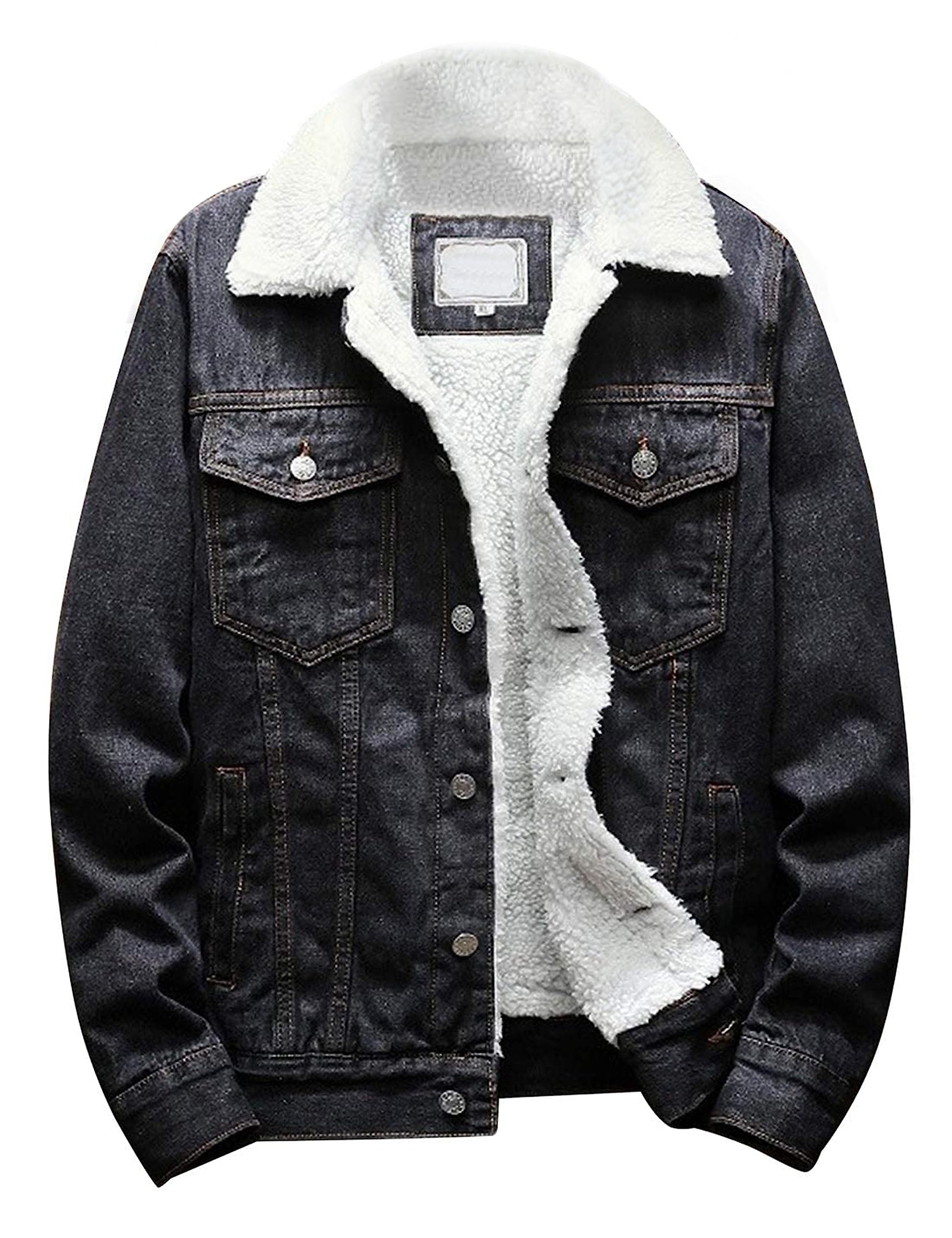 Omoone Men's Lapel Sherpa Fleece Lined Thicken Denim Jean Trucker Jacket Coats