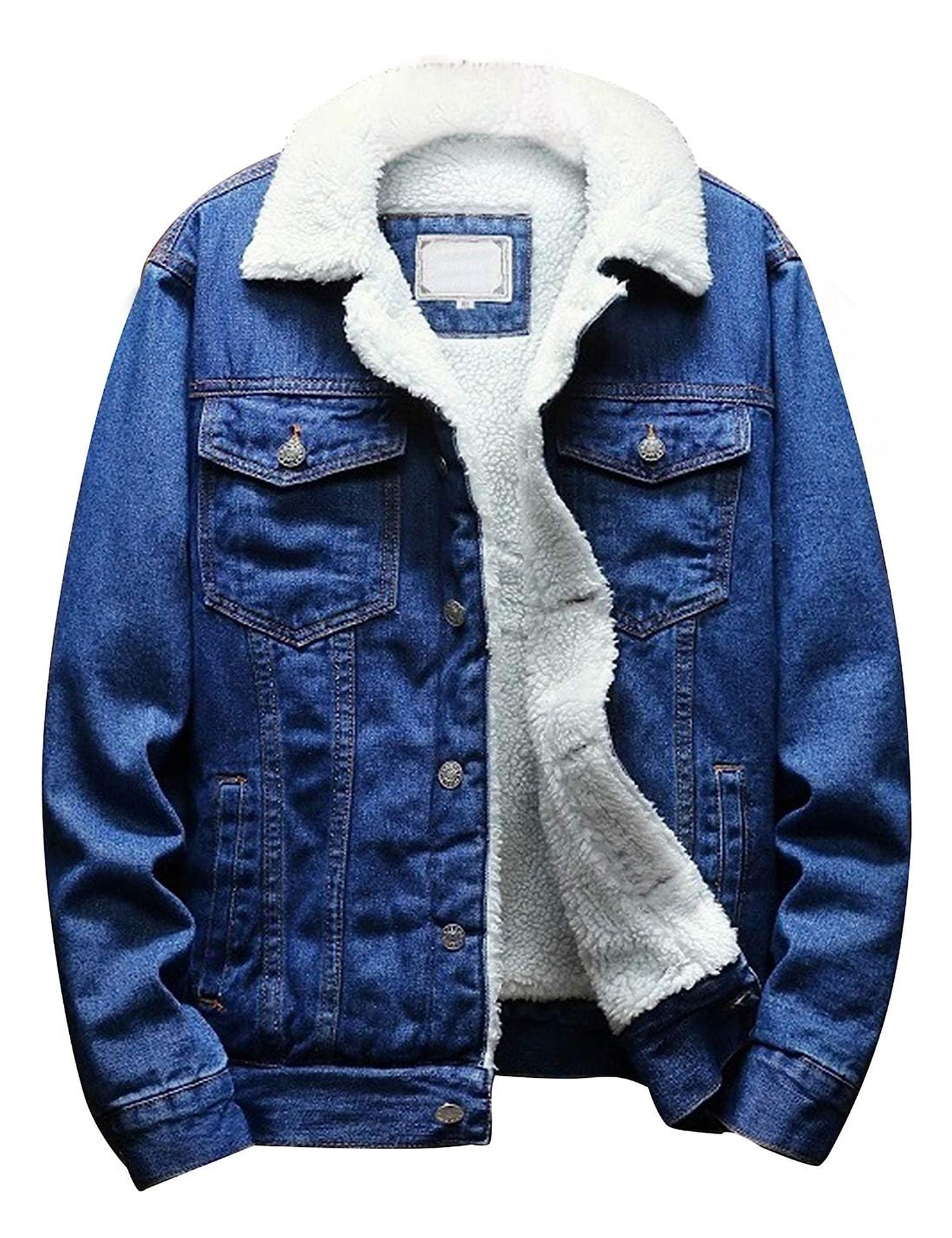 Omoone Men's Lapel Sherpa Fleece Lined Thicken Denim Jean Trucker Jacket Coats