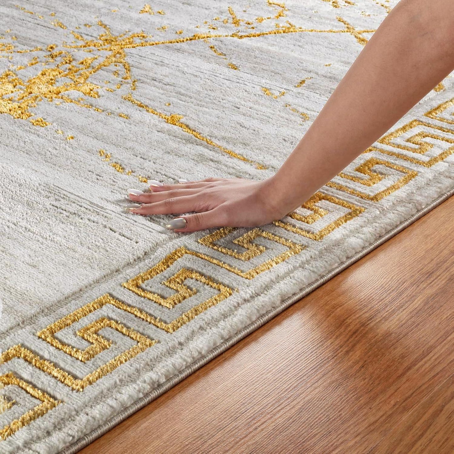 GLORY RUGS Area Rugs Marble 8x10 Cream Gold Carpet Modern Abstract Rug Living Room Dining Bedroom Rug