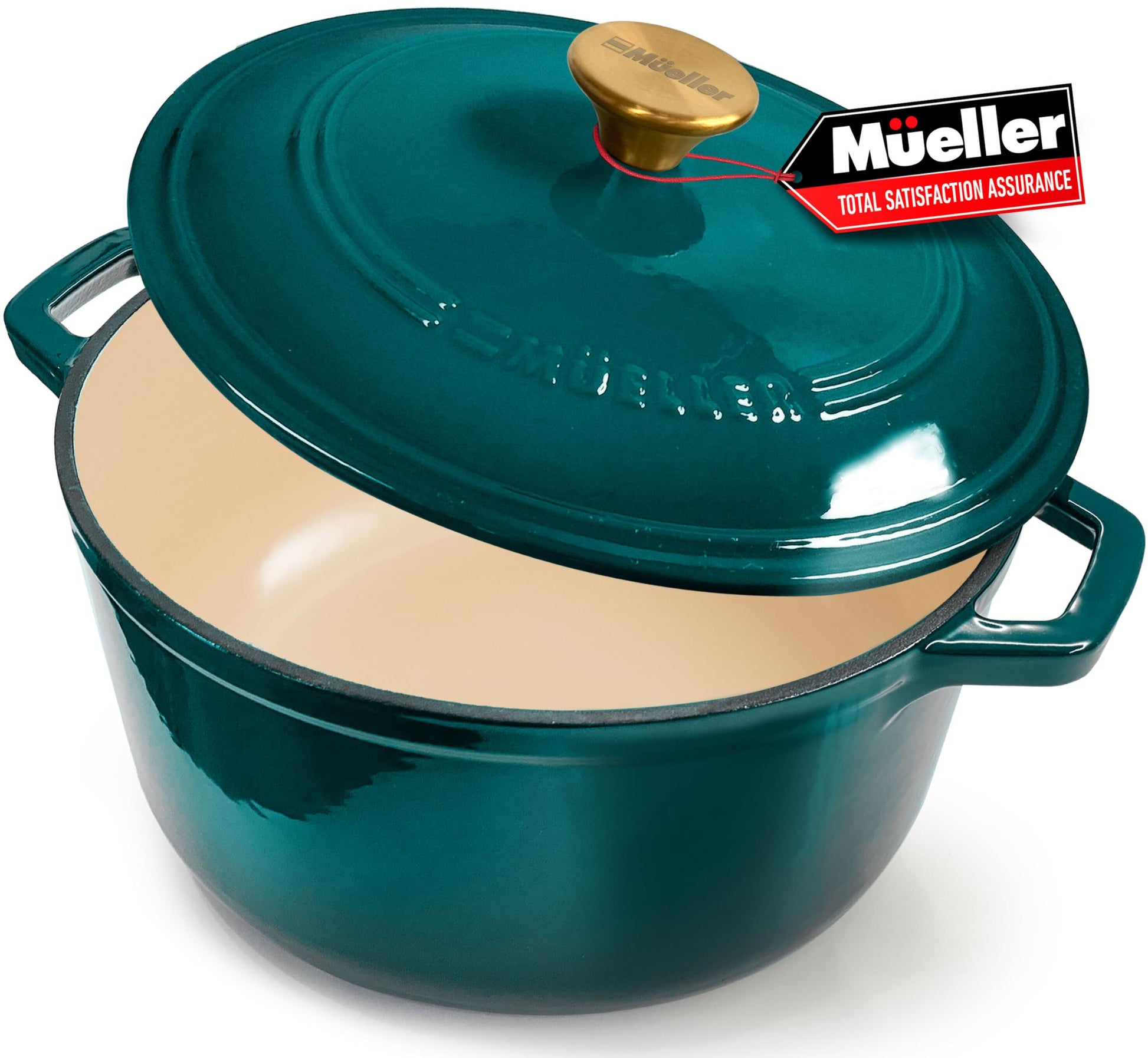 Mueller 6qt Enameled Cast Iron Dutch Oven, Heavy-Duty Casserole and Braiser Pan with Lid and Knob, Safe for All Cooktops, Aqua Blue