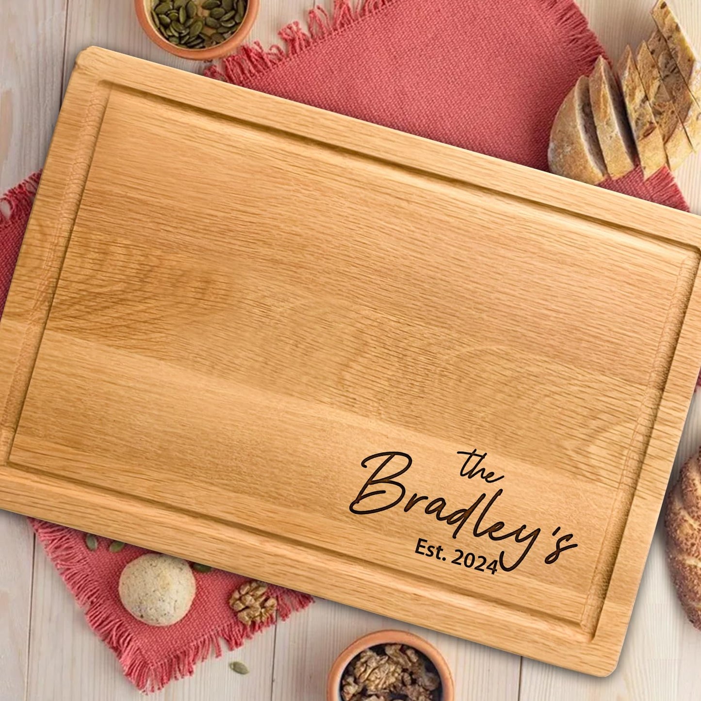 Personalized Engraved Wood Cutting Board for Couples, Walnut Edge Engraved Custom Wedding Gifts, Best Gift Ideas for Christmas, Parents, Anniversary, Housewarming, House Closing, Engagement, Friends