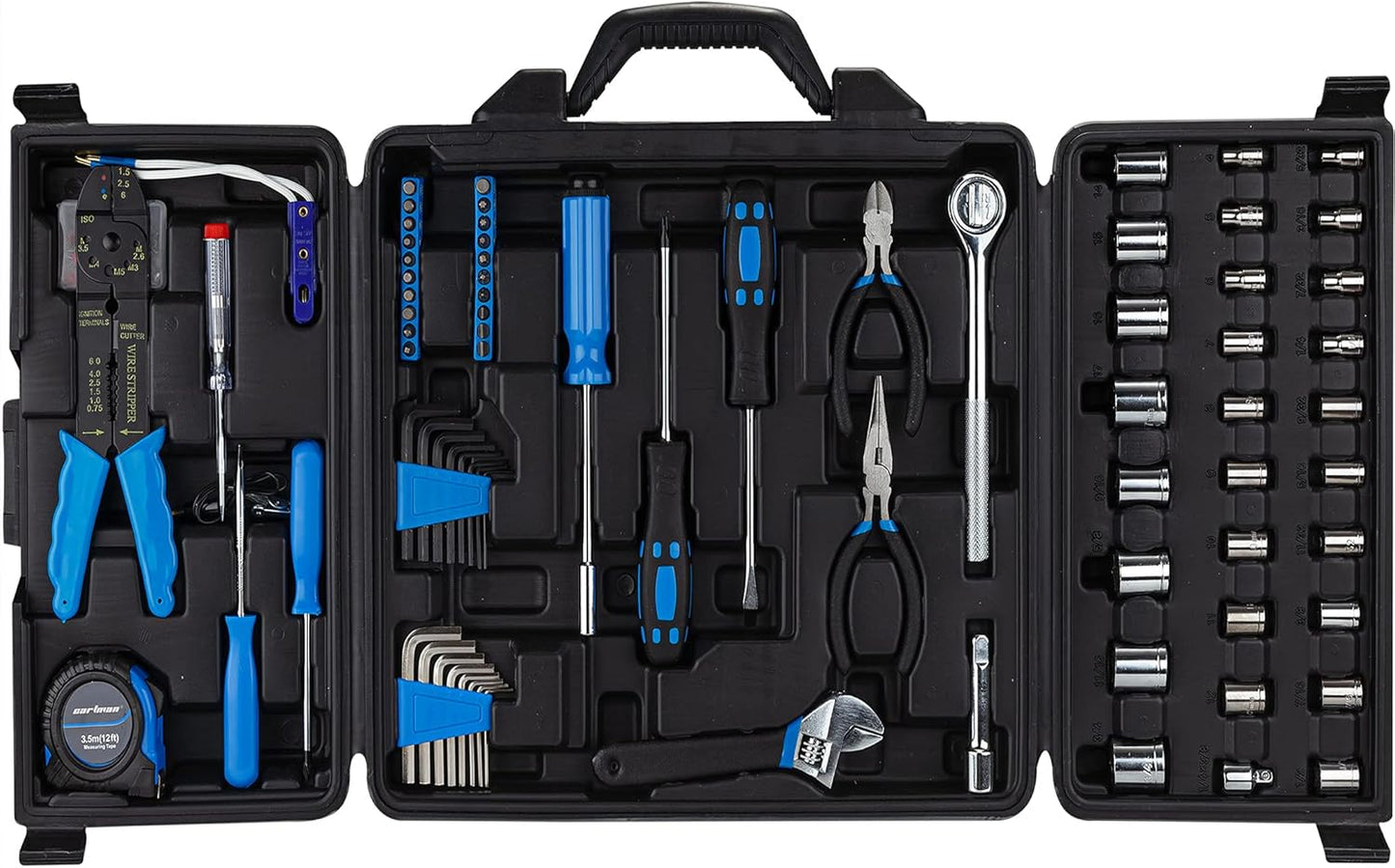 CARTMAN 122 Piece Auto Tool Accessory Set Tool Kit Set Electric Tool Set Drive Socket and Socket Wrench Sets Blue