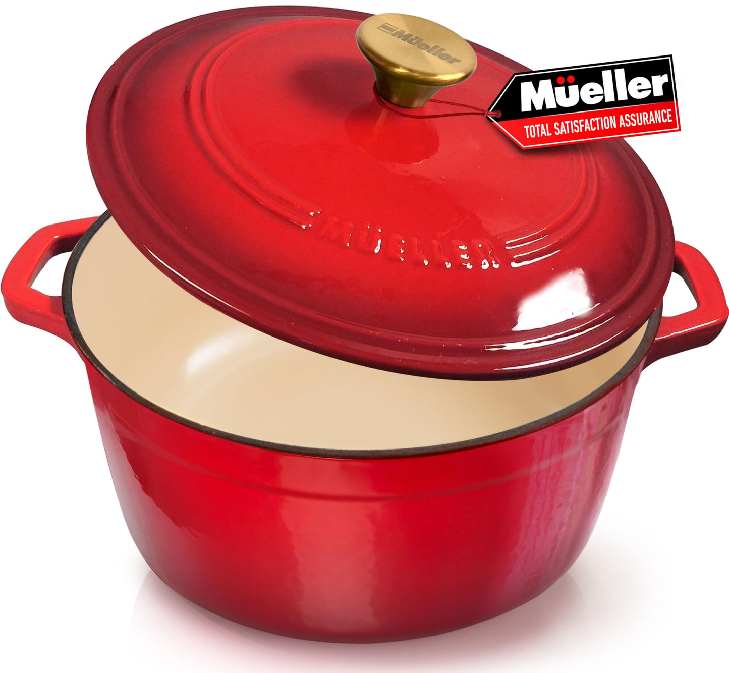 Mueller 6qt Enameled Cast Iron Dutch Oven, Heavy-Duty Casserole and Braiser Pan with Lid and Knob, Safe for All Cooktops, Aqua Blue