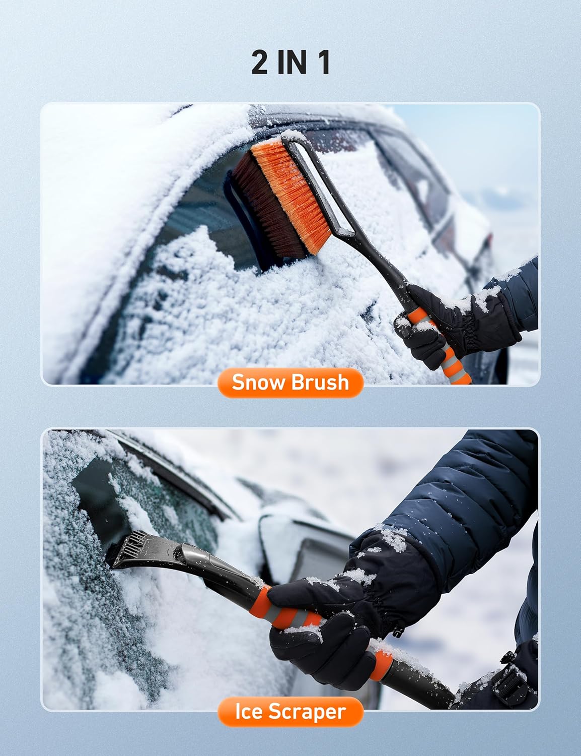 AstroAI 27 Inch Snow Brush and Detachable Ice Scraper Orange+AstroAI 39" Folding Snow Shovel for Car