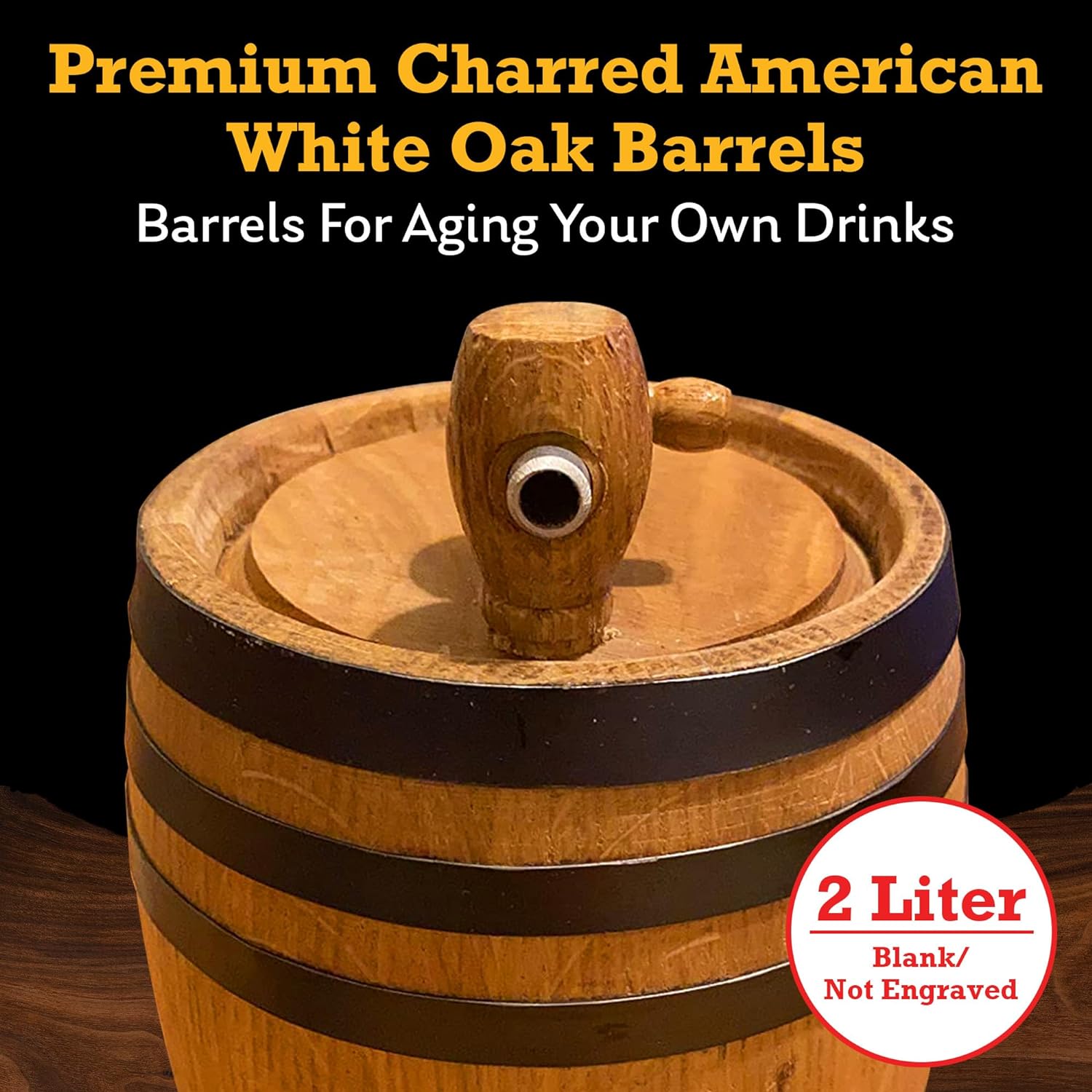 Red Head Barrels - 2 L Premium Distillery-Grade Oak Barrels for Aging Whiskey, Rum, and More, Ideal for Whiskey Barrel or Wine Barrel, American Charred Oak Barrel with 12-Page Cocktail Recipe Booklet