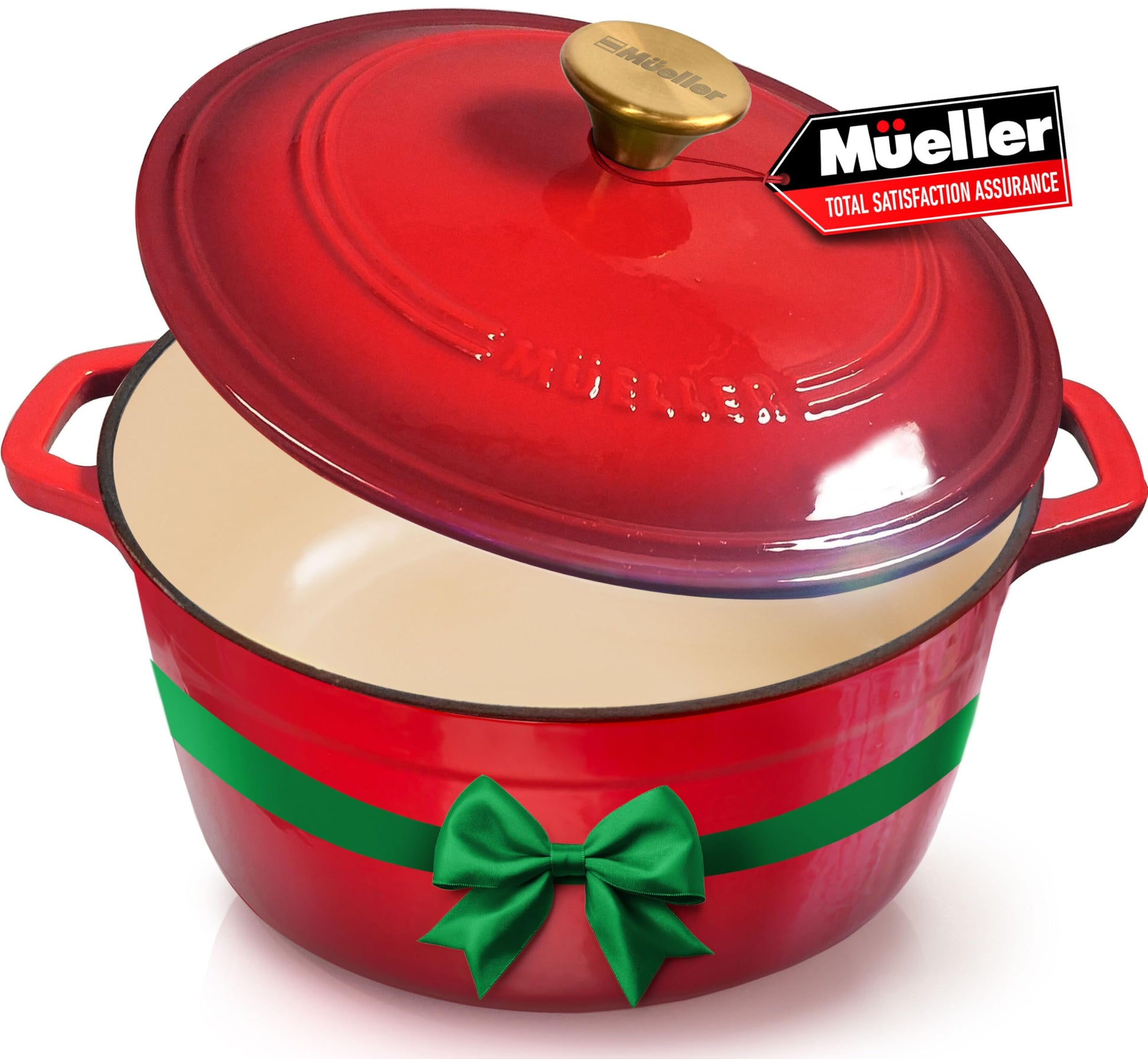 Mueller 6qt Enameled Cast Iron Dutch Oven, Heavy-Duty Casserole and Braiser Pan with Lid and Knob, Safe for All Cooktops, Aqua Blue