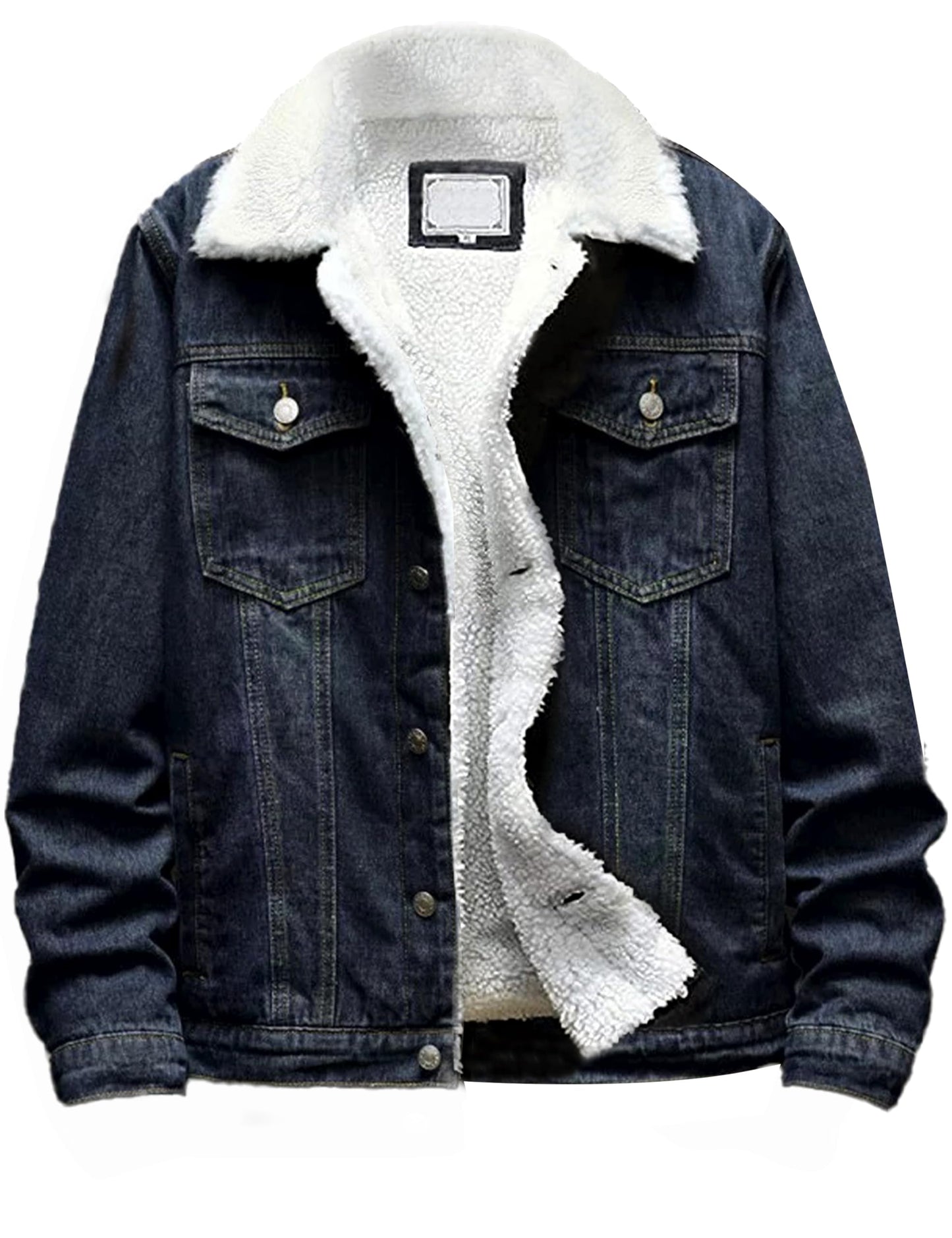 Omoone Men's Lapel Sherpa Fleece Lined Thicken Denim Jean Trucker Jacket Coats