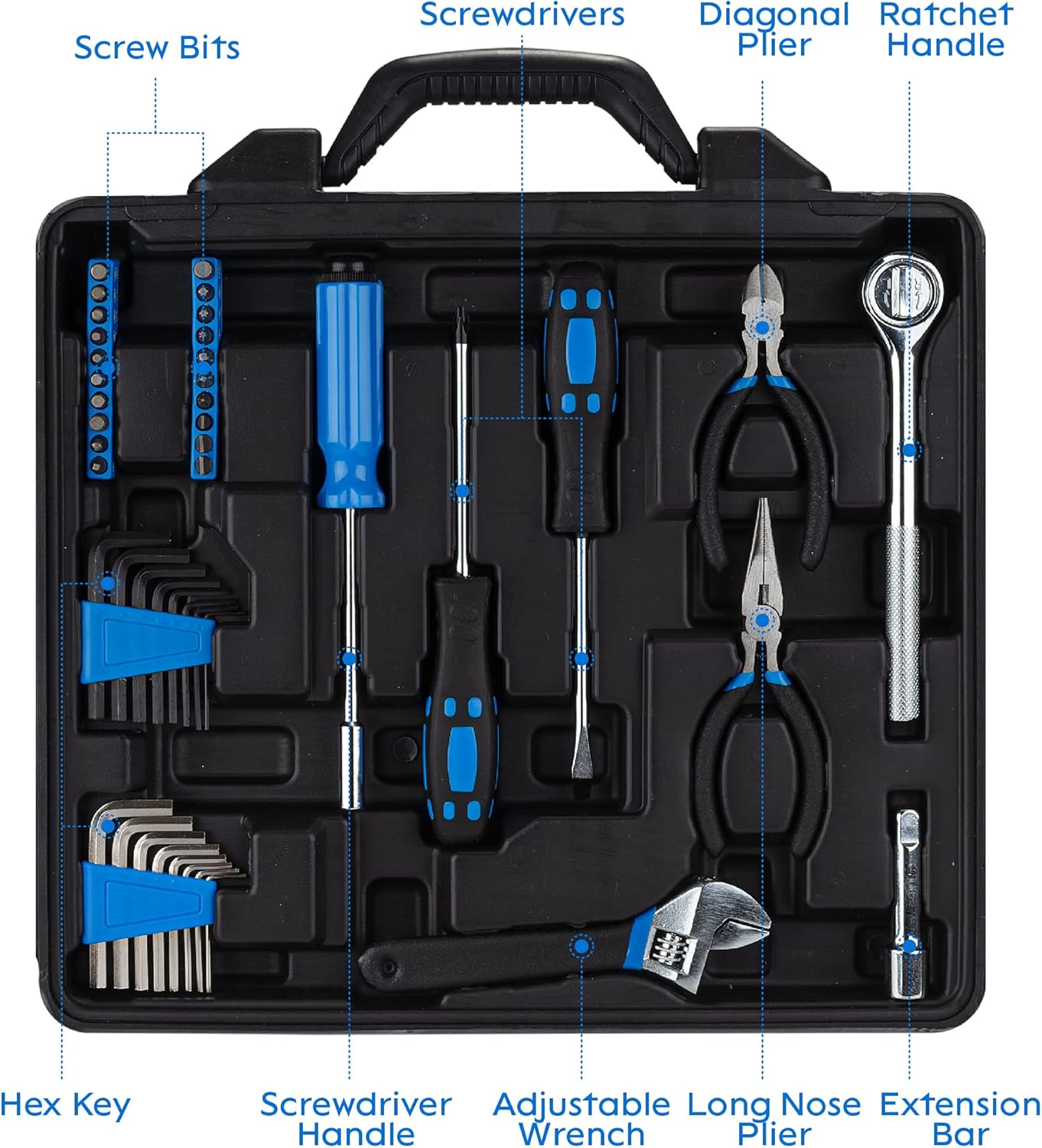 CARTMAN 122 Piece Auto Tool Accessory Set Tool Kit Set Electric Tool Set Drive Socket and Socket Wrench Sets Blue