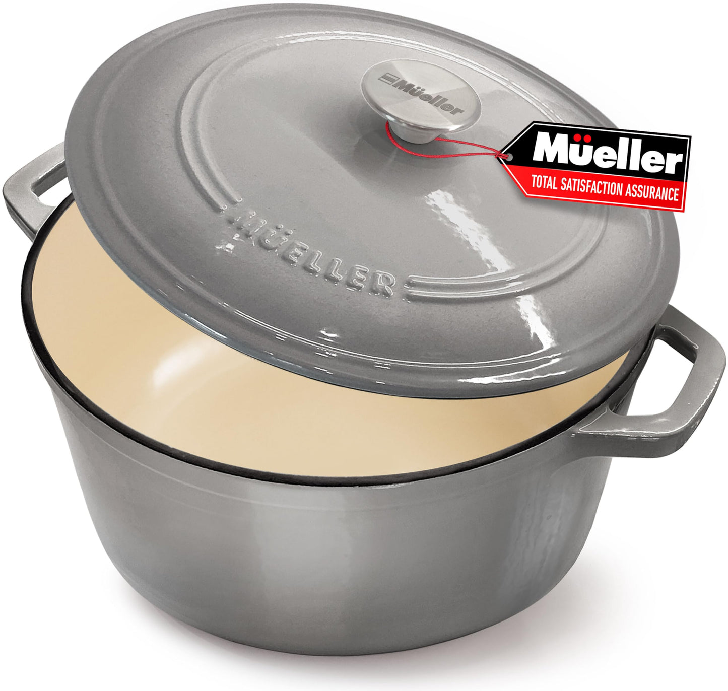 Mueller 6qt Enameled Cast Iron Dutch Oven, Heavy-Duty Casserole and Braiser Pan with Lid and Knob, Safe for All Cooktops, Aqua Blue