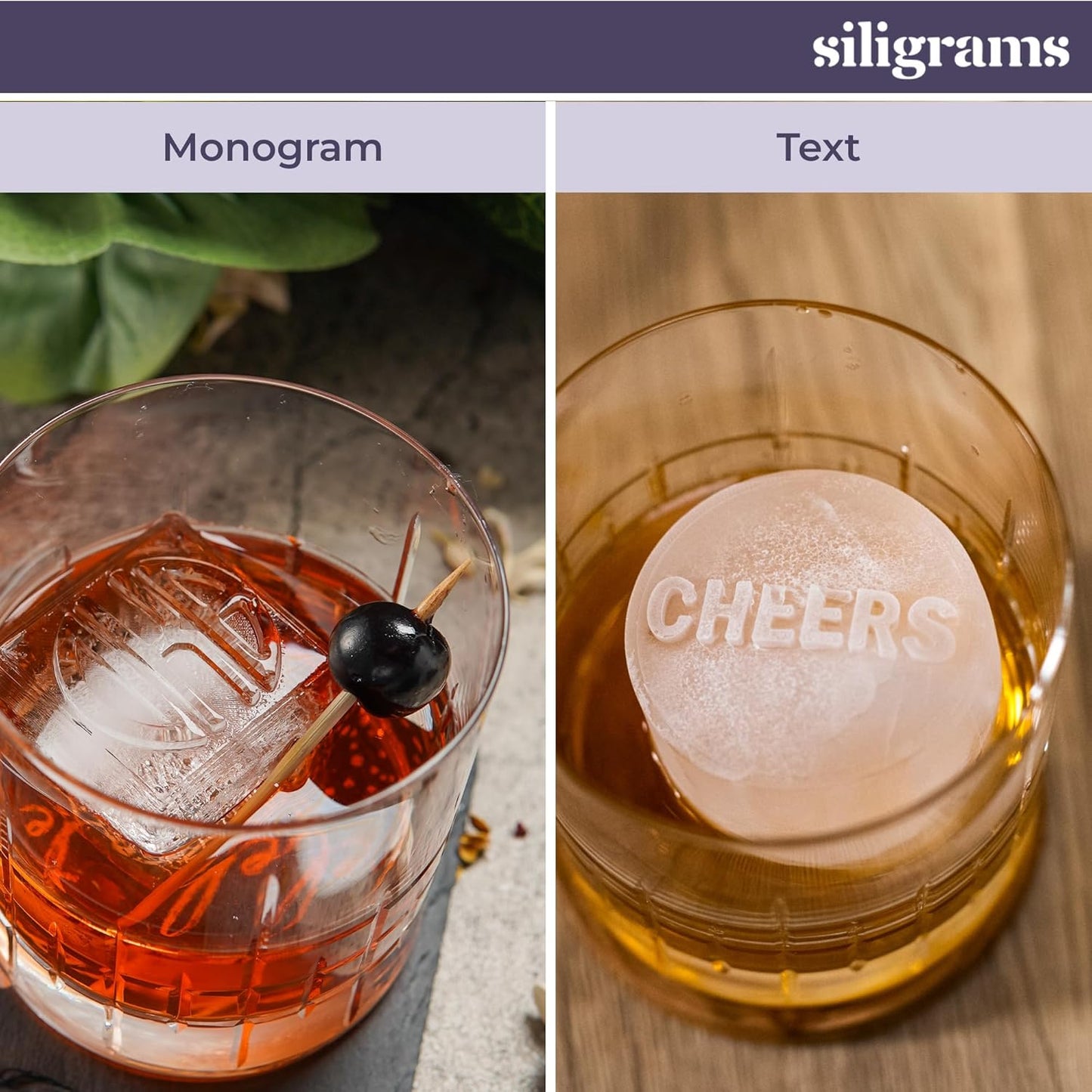 Personalized Silicone Ice Cube Mold - Custom Ice Molds for Cocktails, Whiskey & Other Drinks - Great Customizable Gift (2 Cubes - Square)