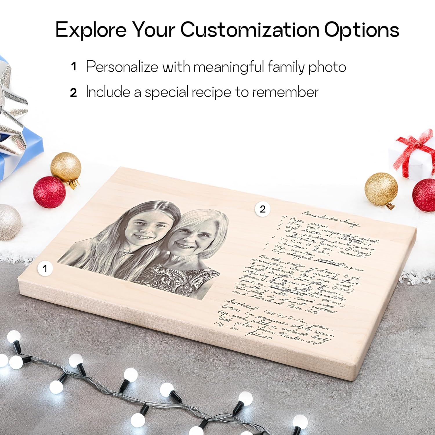 Beloved Family Recipe Wood Cutting Board – Custom Engraved with Handwritten Recipe & Photo – Thoughtful Christmas or New Year Gift for Grandma, Grandpa, and Family – A Gift Full of Love and Memories