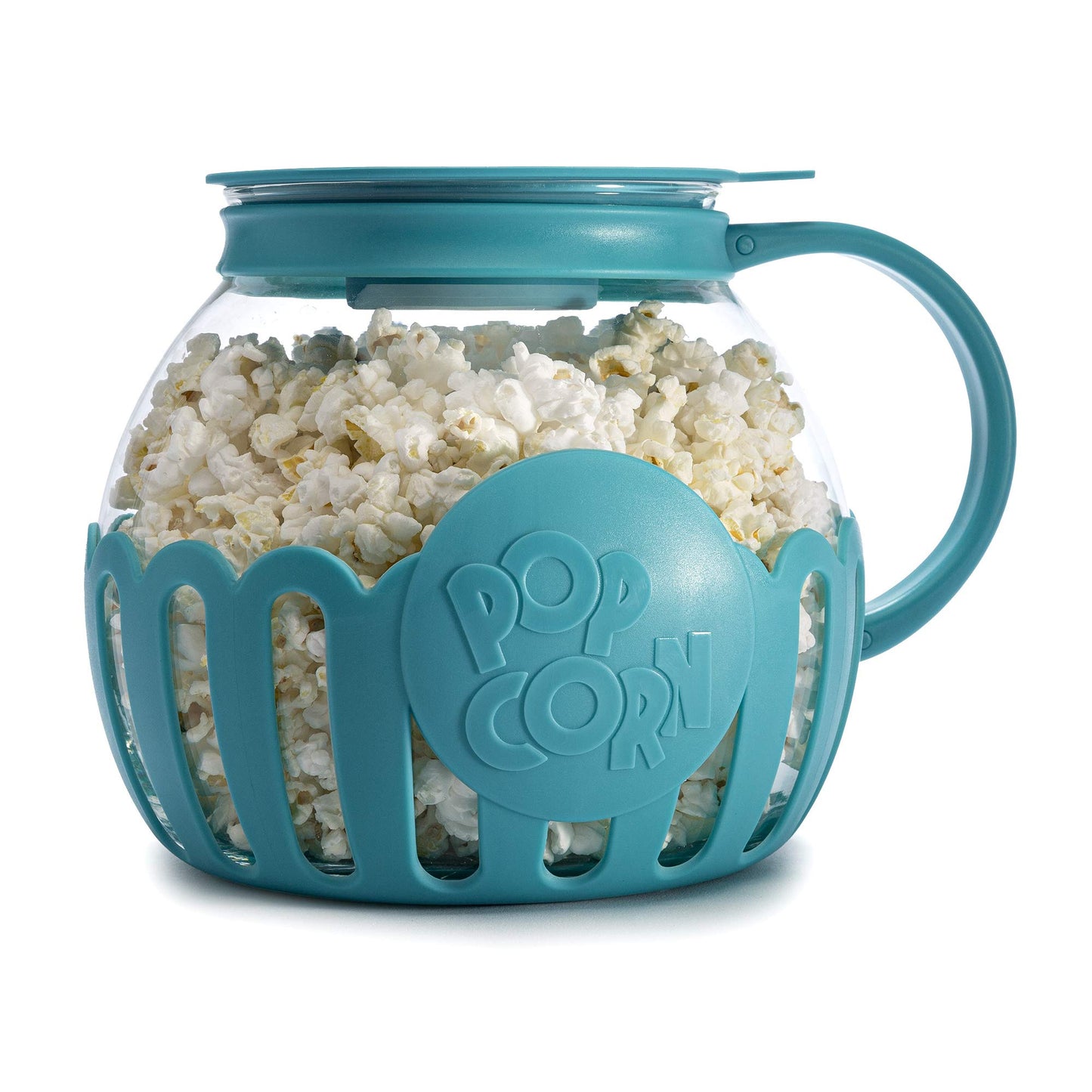 Ecolution Patented Micro-Pop Microwave Popcorn Popper with Temperature Safe Glass, 3-in-1 Lid Measures Kernels and Melts Butter, Made Without BPA, Dishwasher Safe, 3-Quart, Aqua