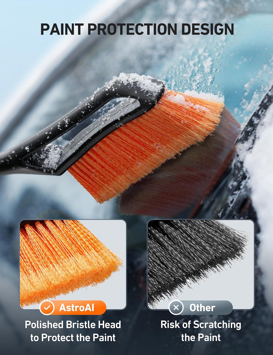 AstroAI 27 Inch Snow Brush and Detachable Ice Scraper Orange+AstroAI 39" Folding Snow Shovel for Car