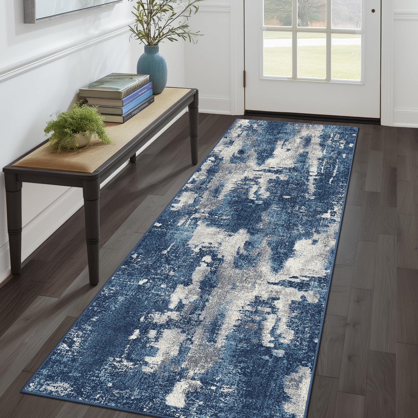 Area Rugs 8x10 for Living Room Bedroom, Modern Abstract Machine Washable Soft Blue Cream Rug, Floor Carpet with Non Slip Backing for Dining Room