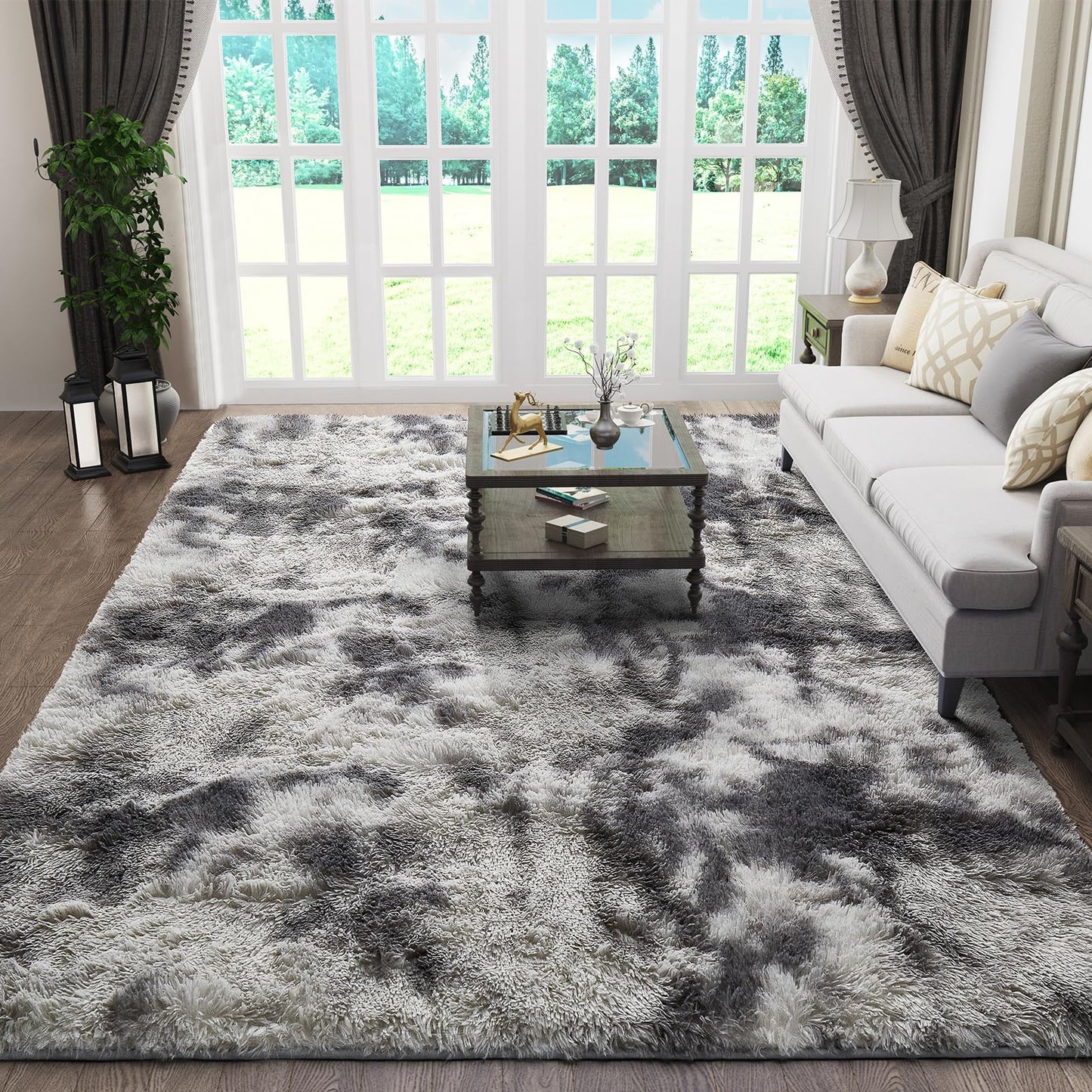 Ophanie Rugs for Living Room Grey, Fluffy Shag Large Fuzzy Plush Soft Area Rug, 5x8 Gray Shaggy Carpets for Bedroom, Kids Boys Girls Dorm Nursery Home Decor Aesthetic