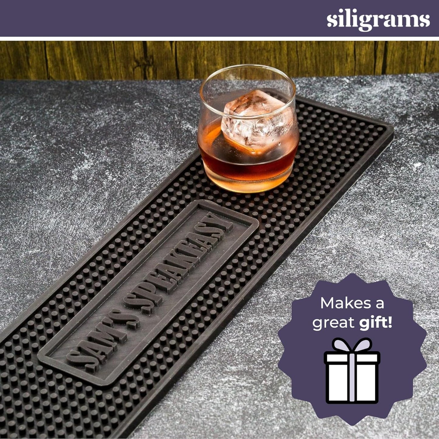 Personalized Silicone Bar Mat - Customizable Spill Mat for Home Bar or Coffee Bar - Rubber Bar Mat for Countertops - Long 5”x 23.5”