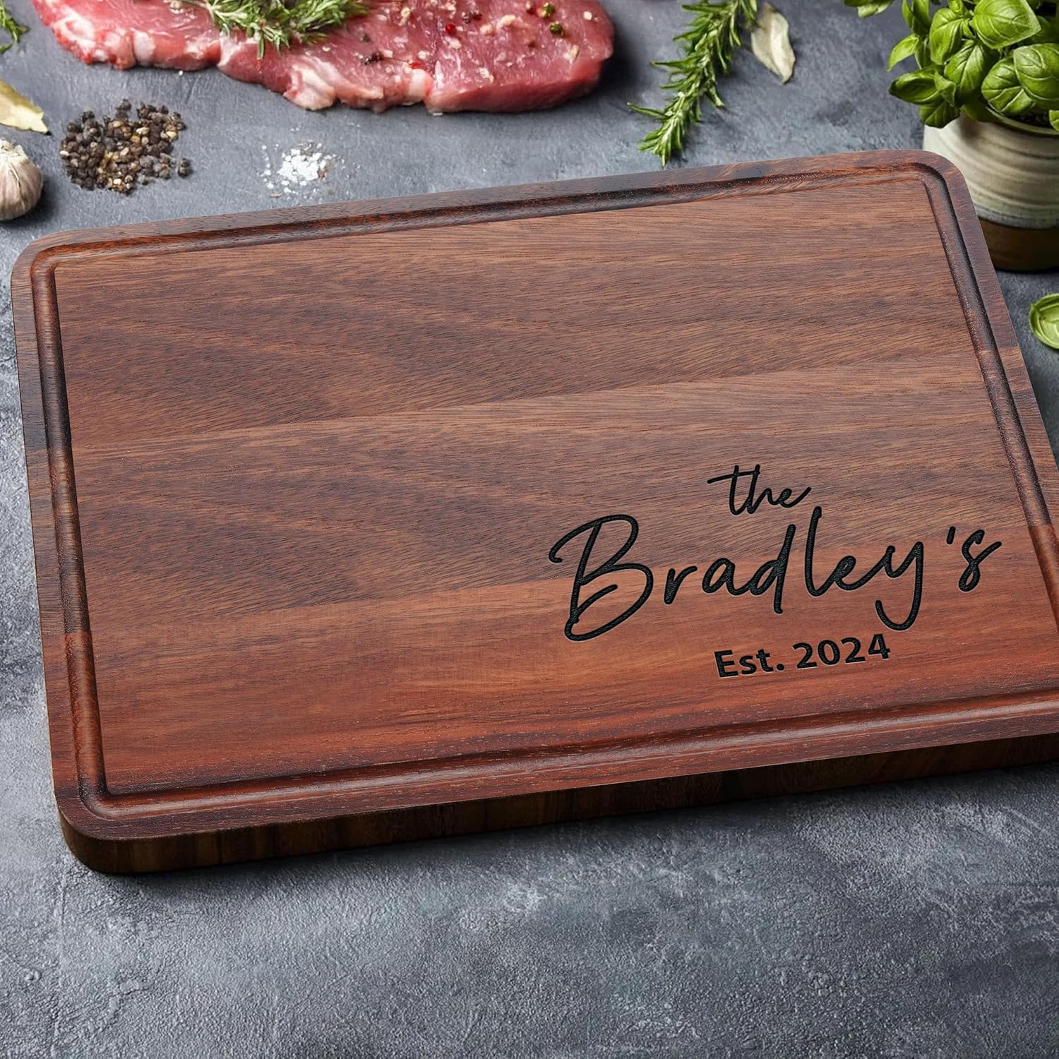 Personalized Engraved Wood Cutting Board for Couples, Walnut Edge Engraved Custom Wedding Gifts, Best Gift Ideas for Christmas, Parents, Anniversary, Housewarming, House Closing, Engagement, Friends