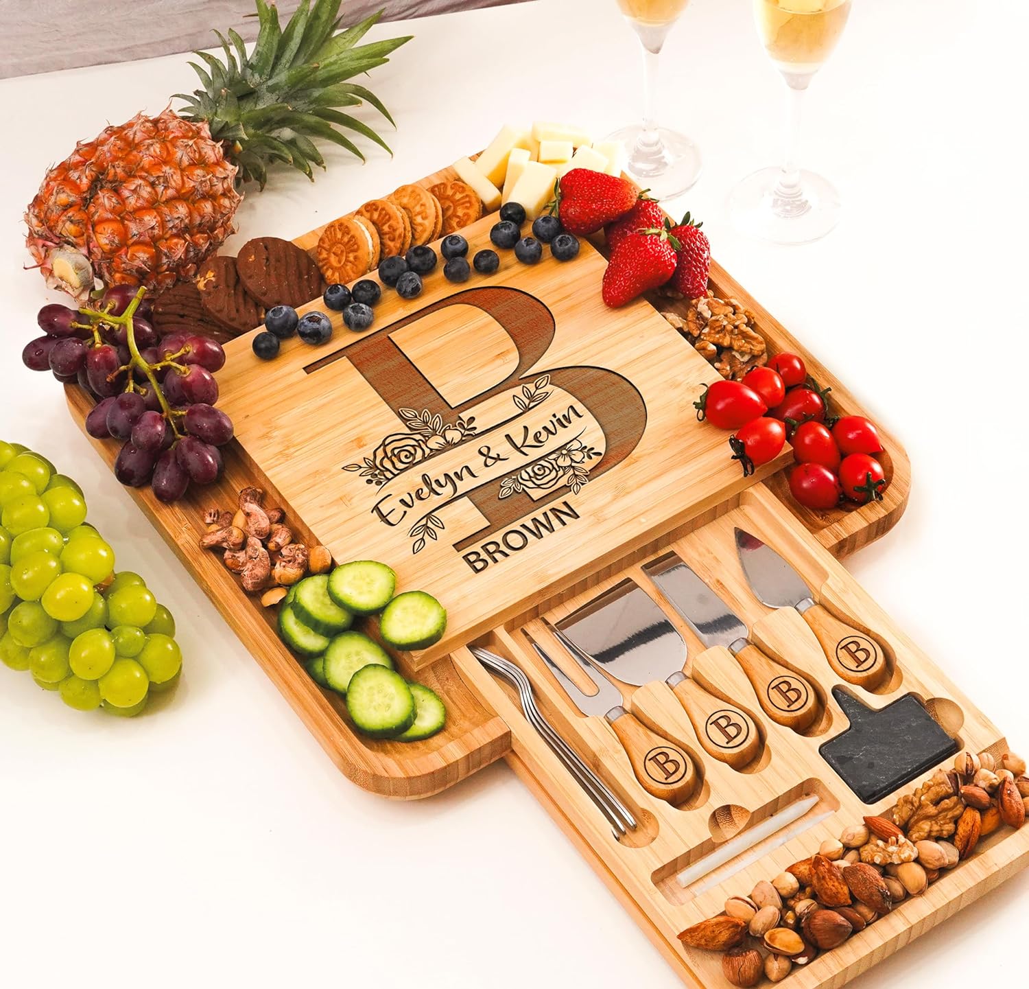 Personalized Charcuterie Board Gifts Set, Custom Large Cheese Board, Charcuterie Board for Wedding, Anniversary, Birthday, Housewarming, Engagement, Party, New Home Gift Couple, Fathers Day, Christmas