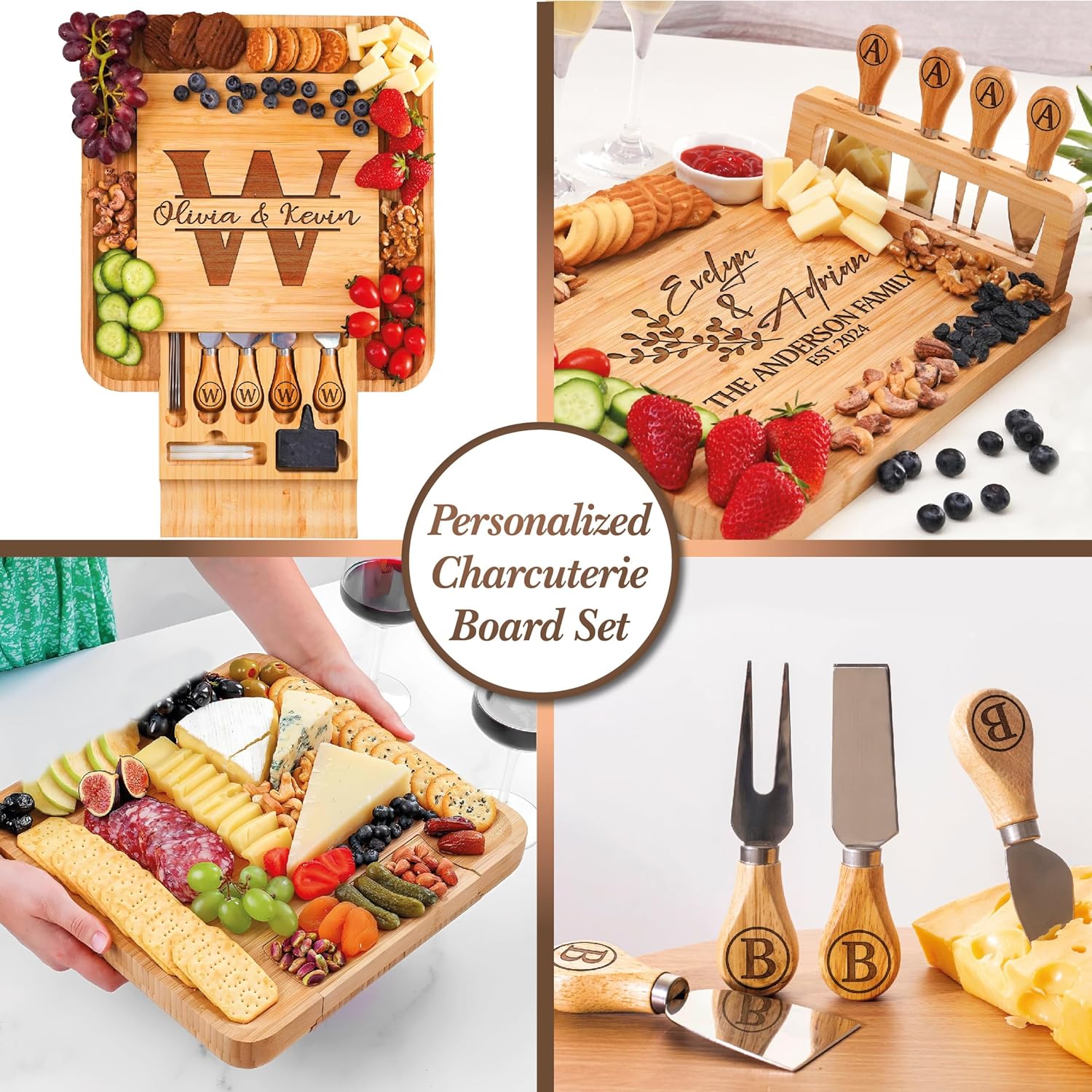 Personalized Charcuterie Board Gifts Set, Custom Large Cheese Board, Charcuterie Board for Wedding, Anniversary, Birthday, Housewarming, Engagement, Party, New Home Gift Couple, Fathers Day, Christmas