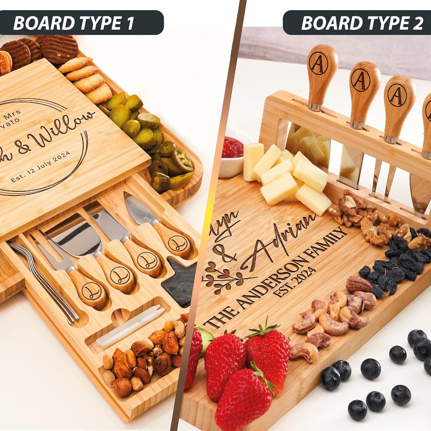 Personalized Charcuterie Board Gifts Set, Custom Large Cheese Board, Charcuterie Board for Wedding, Anniversary, Birthday, Housewarming, Engagement, Party, New Home Gift Couple, Fathers Day, Christmas