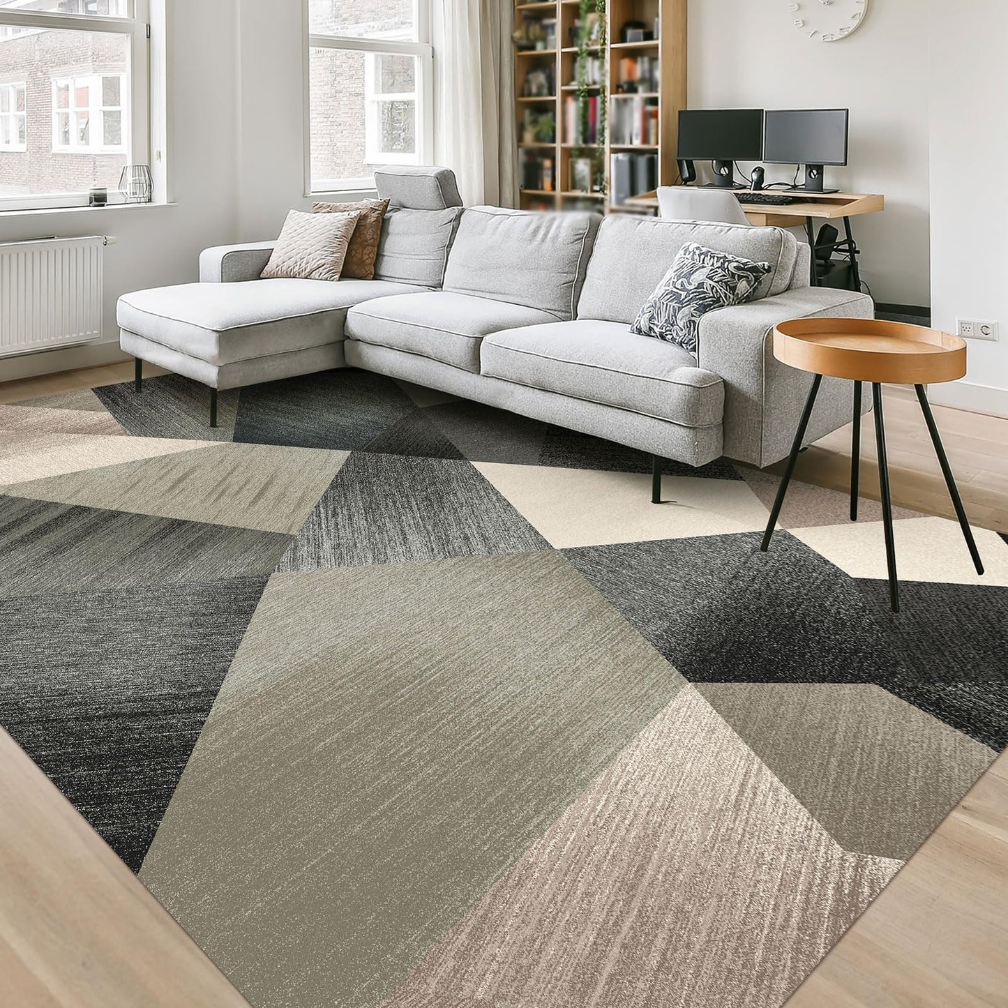 HOMFINE Washable Modern Area Rug - Geometric Style 5x7 Rugs for Living Room, Bedroom, Machine Washable Rug Soft Non Slip Non Shedding Area Rug - Grey, 5'x7'