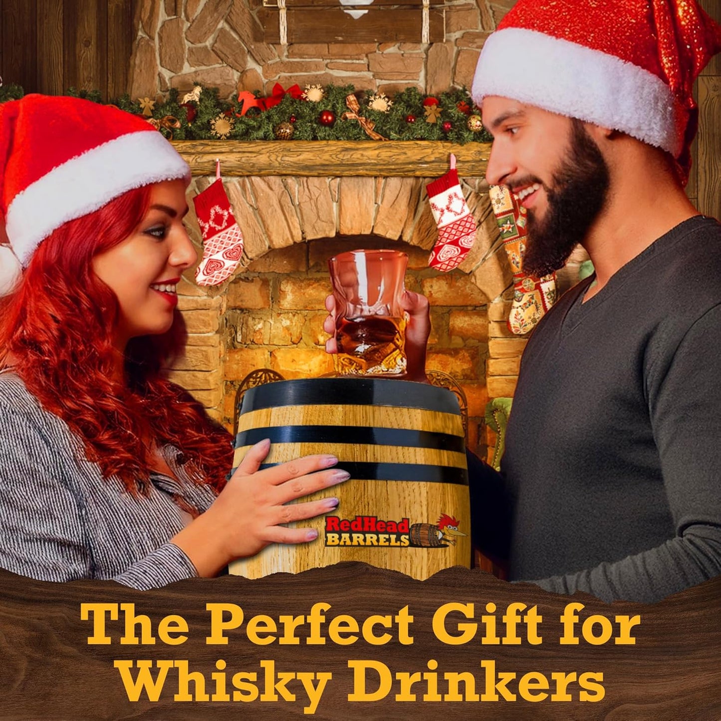 Red Head Barrels - 2 L Premium Distillery-Grade Oak Barrels for Aging Whiskey, Rum, and More, Ideal for Whiskey Barrel or Wine Barrel, American Charred Oak Barrel with 12-Page Cocktail Recipe Booklet