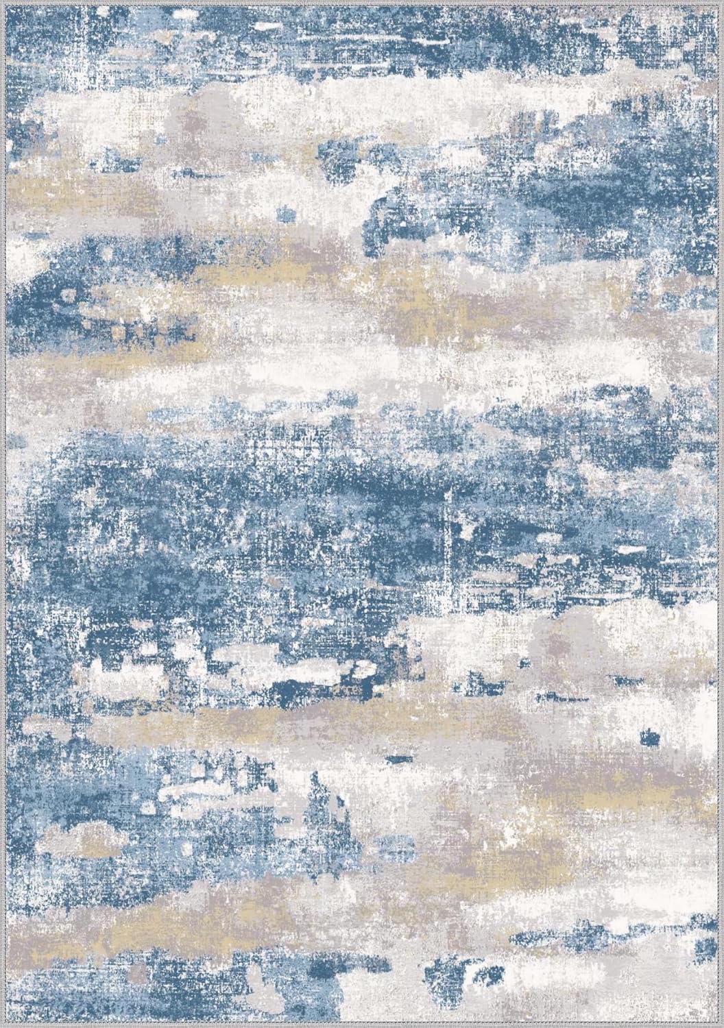 Area Rugs 8x10 for Living Room Bedroom, Modern Abstract Machine Washable Soft Blue Cream Rug, Floor Carpet with Non Slip Backing for Dining Room